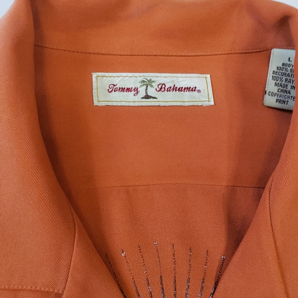 Men's Tommy Bahama Paradise Nation Orange Camp Shirt Size L - Picture 7 of 12